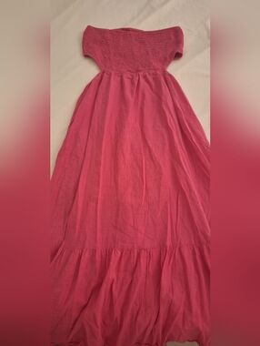 Impressions Hot Pink Off-Shoulder Maxi Dress With Open Back [1 DAY SALE💲]